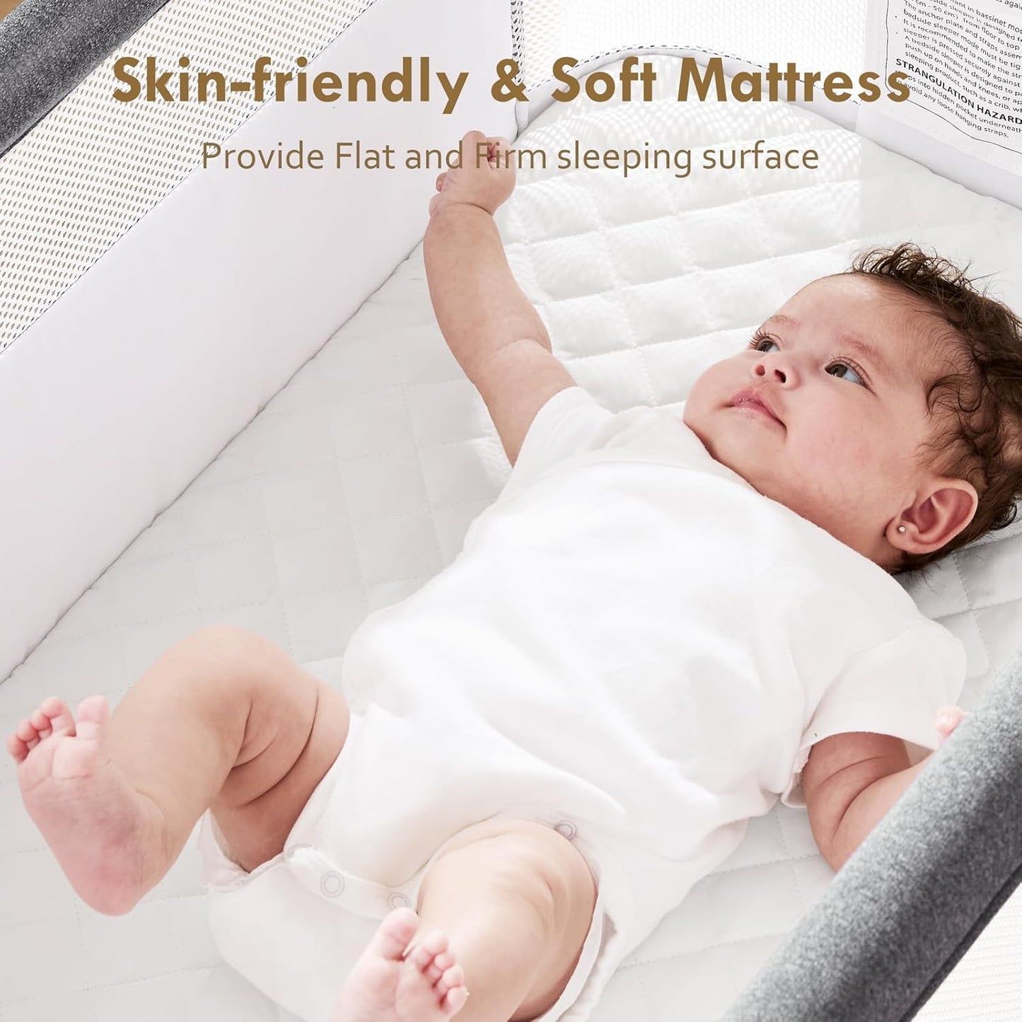 Bassinet Bedside Sleeper - All-Mesh Design, Portable Bedside Bassinet for Baby with Washable Mattress, 5 Adjustable Heights（Beige）