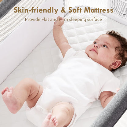 Bassinet Bedside Sleeper - All-Mesh Design, Portable Bedside Bassinet for Baby with Washable Mattress, 5 Adjustable Heights（Beige）