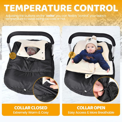Orzbow Car Seat Cover Baby - Waterproof Carseat Cover for Doona Car Seat and Stroller, Breathable Winter Infant Carseat Canopy with Zipper Access, Rain and Wind Proof, Winter Baby Essentials, Black
