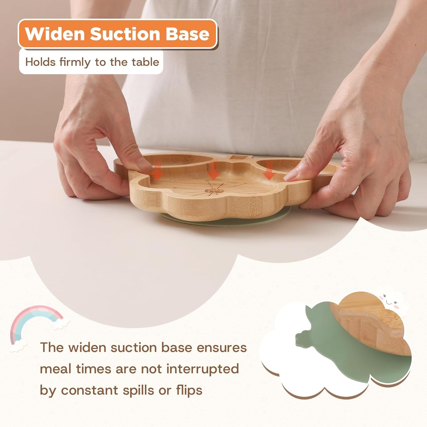 Bamboo Suction Plates Bowls Set for Baby Toddler - Includes Bamboo Bowl, Divided Plate, Silicone Fork & Spoon, All-Natural Baby Feeding Set for Baby-Led Weaning