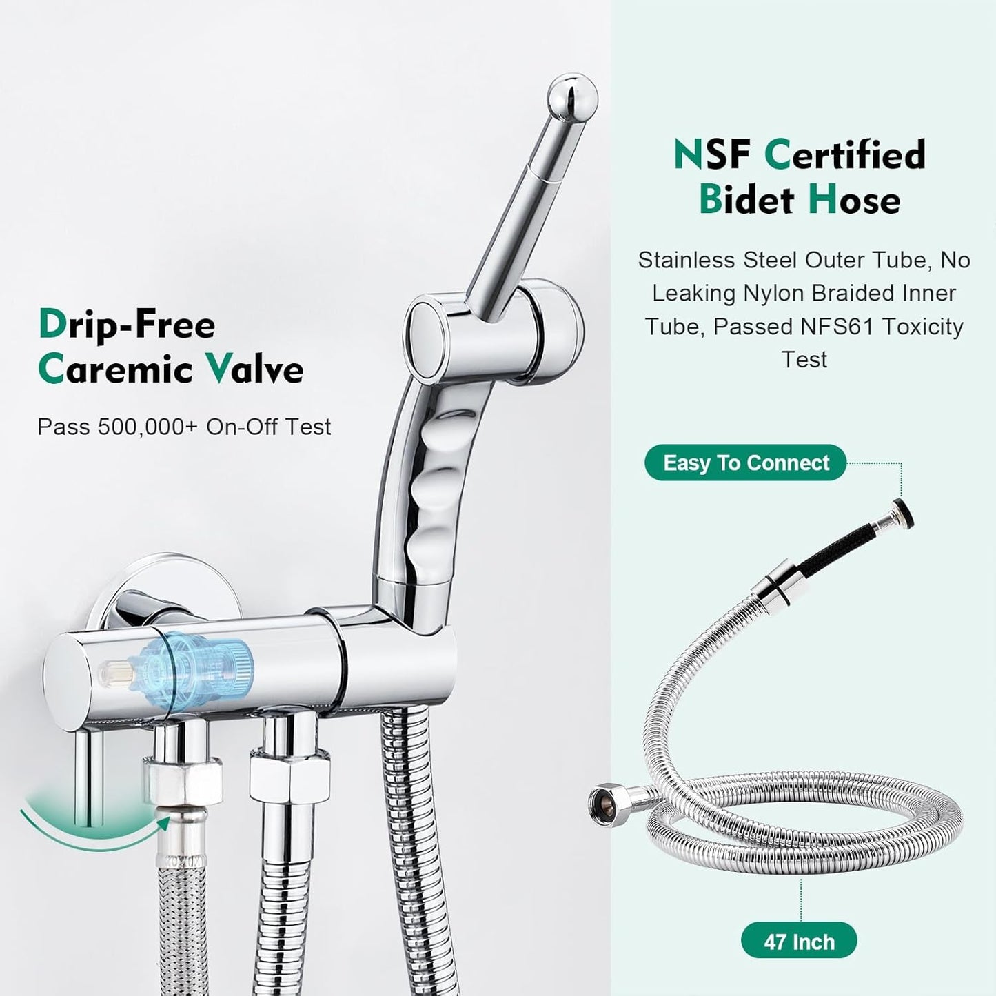 CREA Handheld Bidet Sprayer for Toilet - Adjustable Jet Toilet Bidet Attachment with Hose for Feminine Wash & Cloth Diaper Sprayer Set - Stainless Steel Black