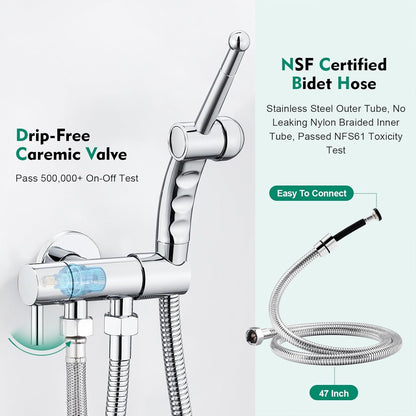 CREA Handheld Bidet Sprayer for Toilet - Adjustable Jet Toilet Bidet Attachment with Hose for Feminine Wash & Cloth Diaper Sprayer Set - Stainless Steel Black