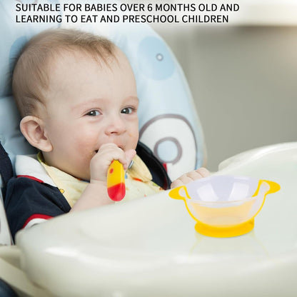 Berry President Baby Bowls with Suction Base, Spill-Proof Lid, Temperature-Sensing Spoon, Binaural Design Bowl for Babies Kids children Toddlers, First Stage Self Feeding (Pack of 3)