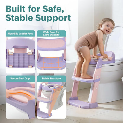 SereneLife 2-in-1 Potty Chair & Potty Training Seat with Step Stool Ladder - Height Adjustable Kids/Toddler Toilet Seat with Stable Anti-Slip Design, Cushioned Seat & Splash Guard For Boys Girls