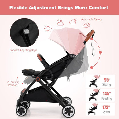 BABY JOY Lightweight Baby Stroller, Compact Toddler Travel Stroller for Airplane, Infant Stroller w/ 5-Point Harness, Adjustable Backrest/Footrest/Canopy, Storage Basket, Easy One-Hand Fold, Beige