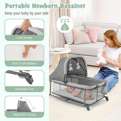HONEY JOY Pack and Play, 5 in 1 Portable Infant Playpen with Bassinet & Changing Table, Storage Bag, Music Box, Toys, Carry Bag, Nursery Center, Baby Playard Pack n Play Crib for Boys Girls