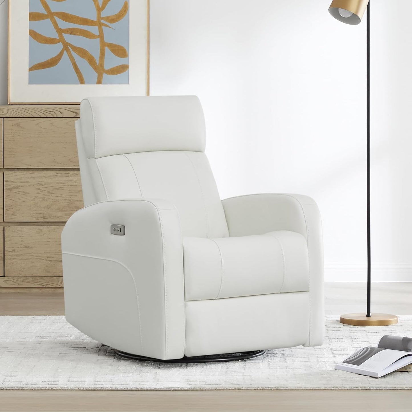 CHITA Genuine Leather Power Recliner Chair for Adults, FSC Certified Electric Nursery Swivel Glider for Living Room, Camel Brown