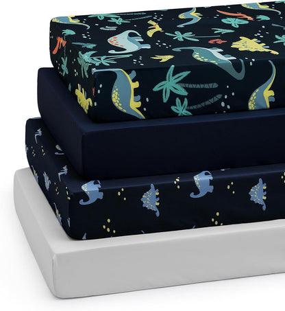 PHF 3 Pack Soft Mini Crib Sheets, Floral & Animal Pack N Play Sheets for Baby Boys Girls, No Slip Universal Fit for Pack N Play, Playard, Portable and Mini Crib Mattresses,Floral & Animal