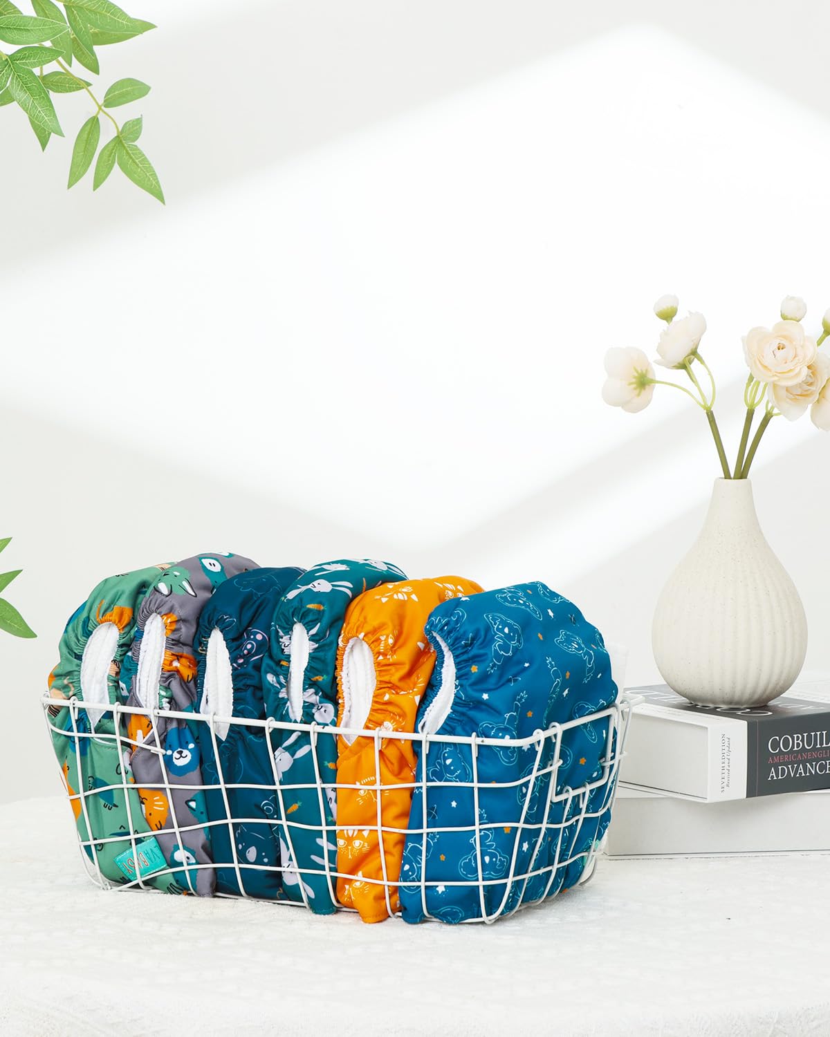 ALVABABY Baby Cloth Diapers 6 Pack with 12 Inserts Cloth Diaper Covers Adjustable Washable Reusable for Baby Girls and Boys