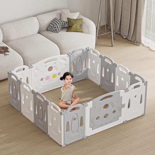 Baby Playpen Kids Activity Centre Safety Play Yard Home Indoor Outdoor New Pen (Multicolour) (White) (Macarons Classic Set 14 Panel)
