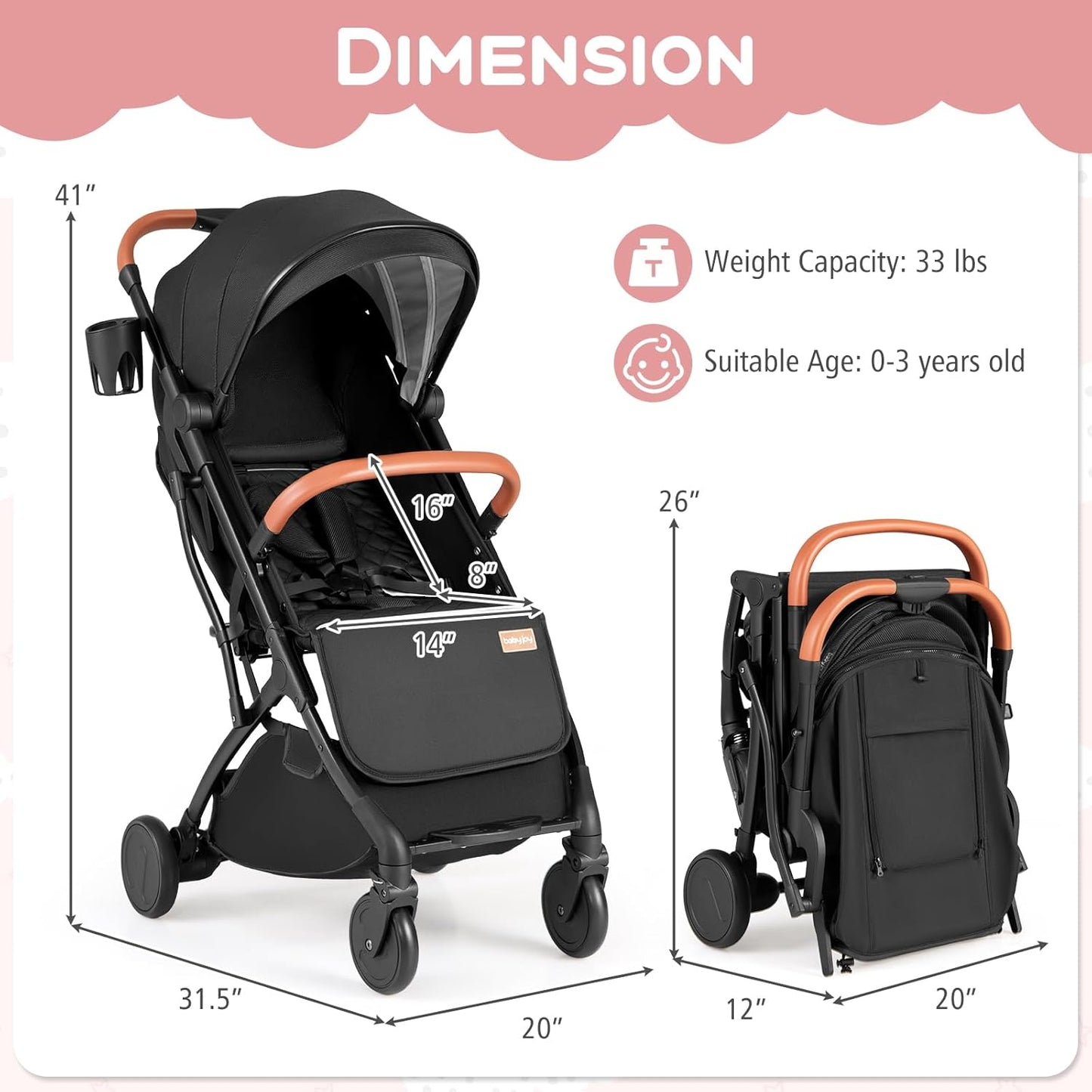 BABY JOY Lightweight Stroller, Compact Travel Stroller with One-Hand Fold, Adjustable Backrest, Canopy, Cup Holder, Footmuff & Storage Basket for Toddlers (Gray)