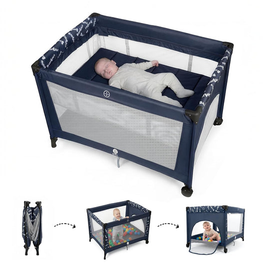 Babilous Pack and Play, Baby Bassinet with Wheels, Foldable Baby Playard for Travel, Easy Carry Bedside Bassinet, Mini Pack n Play with Comfortable Mattress & Compact Space Saving Design, Grey