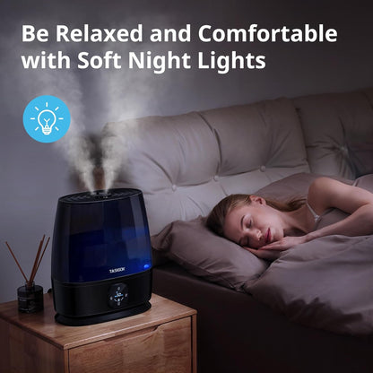 Humidifiers for Bedroom Home, 6L Cool and Warm Mist Air Humidifier for Large Room Baby Nursery, 50H Easy Clean and Top Fill, Quiet with Ultrasonic, Essential Oils, Auto Mode, for House, Plants