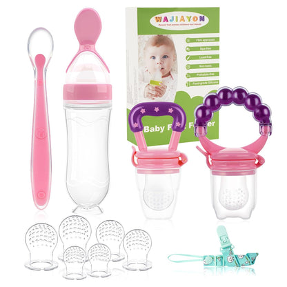 WAJIAYON Baby Fruit Feeder Pacifier - 12 Pack | 2 Infant Food Feeder Pacifier & 1 Babies Food Dispensing Spoon | Fresh Fruit Teethers for Babies | Silicone Feeder Baby,Infant Teething Feeders(Green)