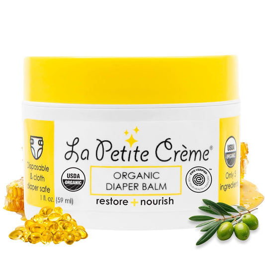 La Petite Creme French Organic Diaper Balm (4 oz) - Healing & Nourishing Diaper Cream - Gentle & Safe Liniment Baby Lotion - USDA Certified Organic - Baby Essentials for Newborn