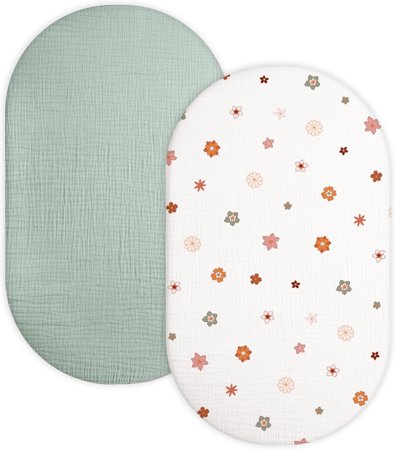 Muslin Bedside Bassinet Sheets 2 Pack, 33x20 Fitted Ultra Soft & Breathable Bedside Sleeper Sheets, Ideal for Baby Girl and Boy, Perfect for Newborns (Hopping Bunnies & Beige)