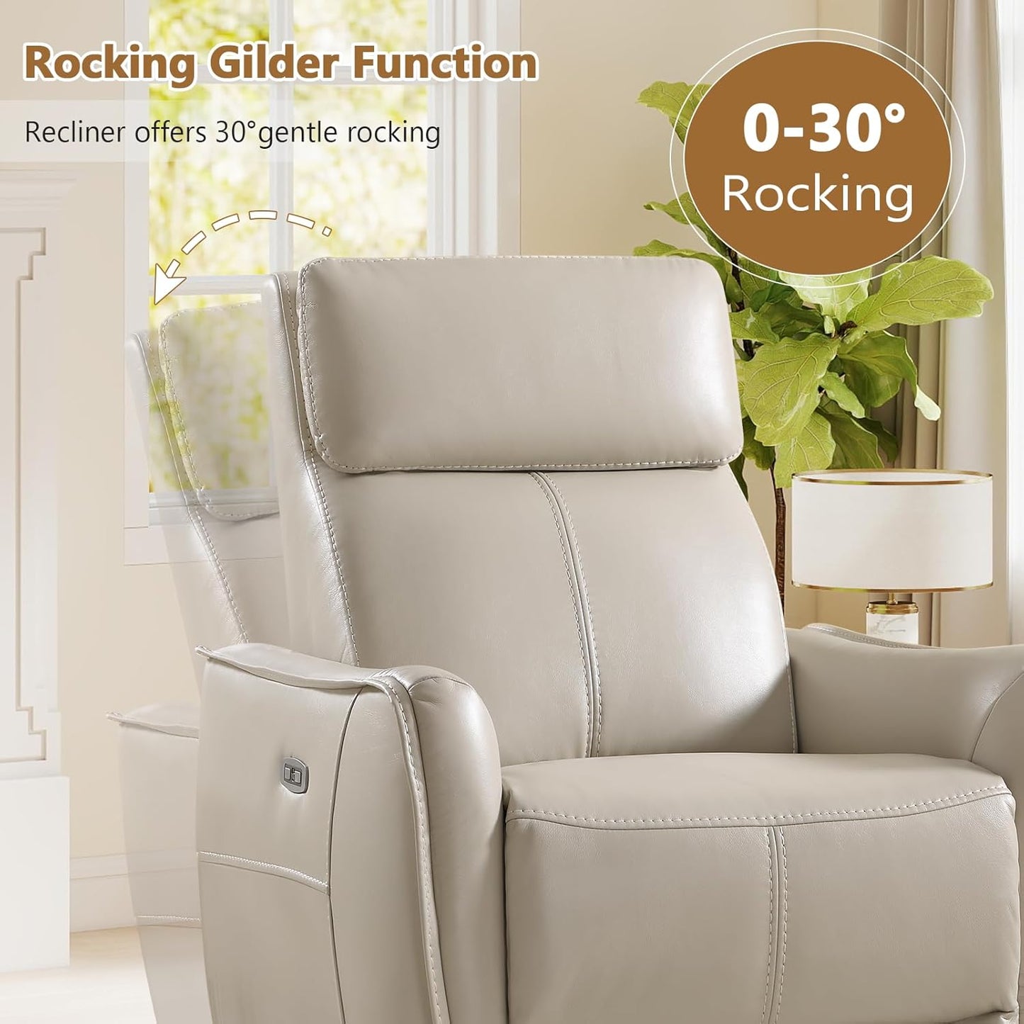 HAOMARKETS Electric Swivel Rocker Recliner Chair, Power Faux Leather Glider Rocking Recliners for Adults,360° Swivel Nursery Reclining Sofa with USB Charging Port, White