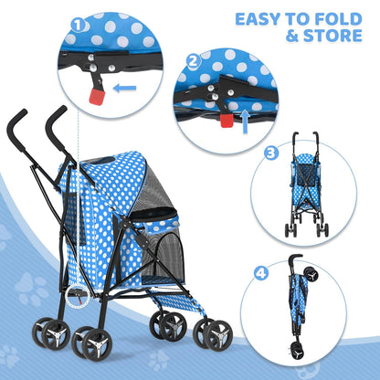 Magshion Compact Pet Stroller for Small-Medium Dogs/Cats up to 22lbs, 4-Wheel Lightweight Umbrella Shaped Portable Puppy Travel Jogger with Breathable Mesh, Cup Holder & Rear Storage, Black