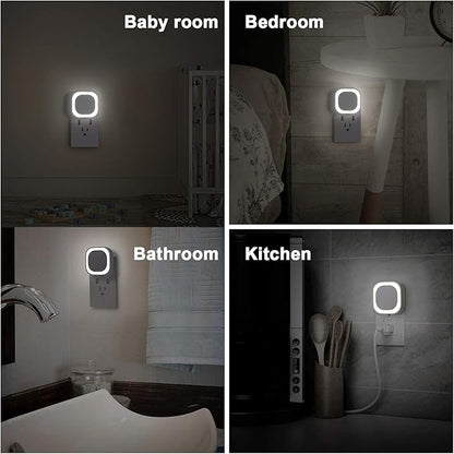 YUNLEX 2 Pack Daylight White Night Light, Gentle Eye-Care with Dimmable Wide-Glow & Indirect Reflection, Auto Dusk to Dawn Sensor, Plug in for Kitchen Counter, Garage Workshop, Laundry, Hallway