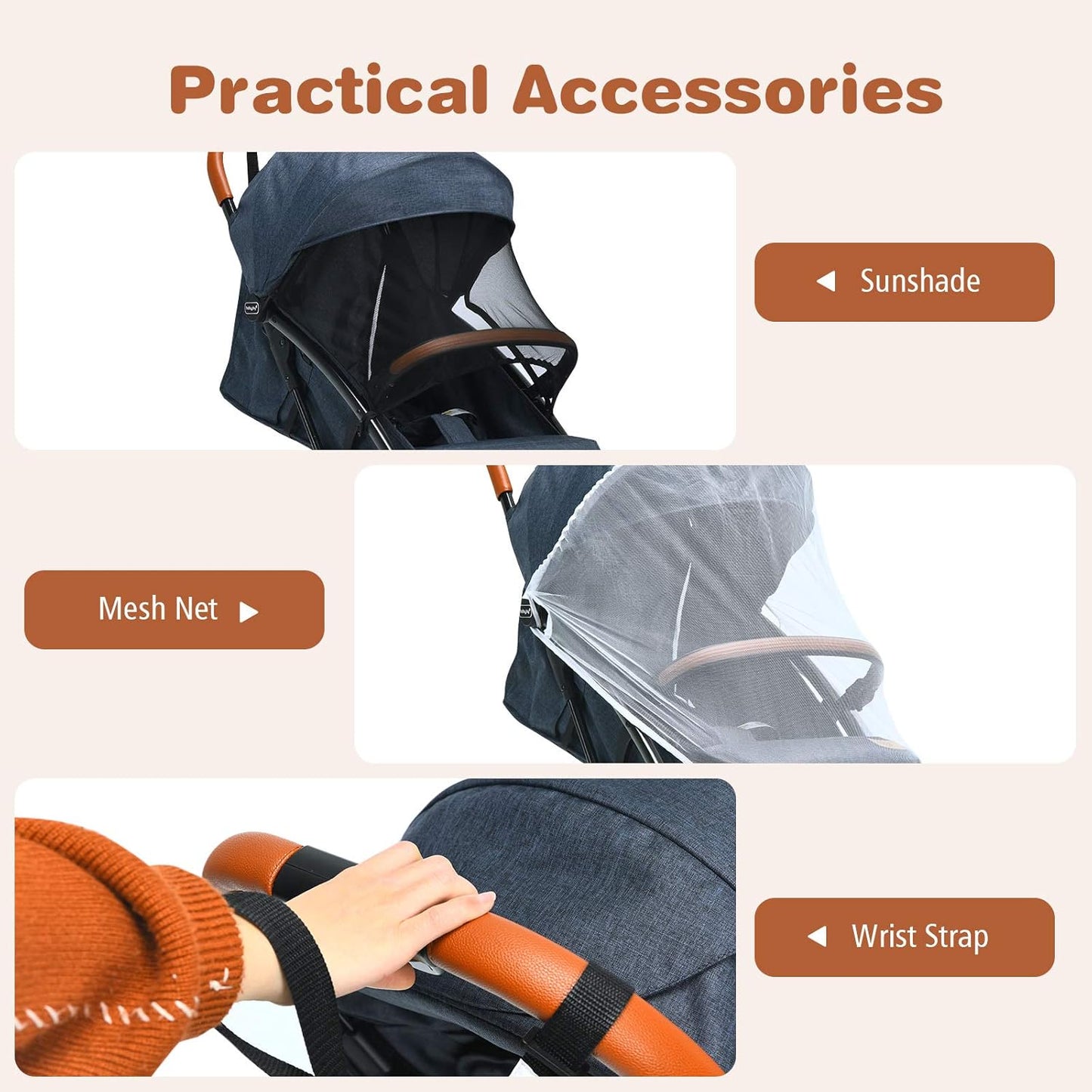 BABY JOY Lightweight Baby Stroller, Compact Toddler Travel Stroller for Airplane, Infant Stroller w/ 5-Point Harness, Adjustable Backrest/Footrest/Canopy, Storage Basket, Easy One-Hand Fold, Beige