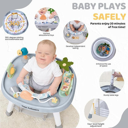 Time Followers® 6-in-1 Baby Activity Center | 4 Stage Montessori-Inspired Toys | Grow Stationary Standing Toddler Table | Jumpers & Bouncers | Must Have for Boy & Girl 6, 12, 24+ Month Old (Grey)