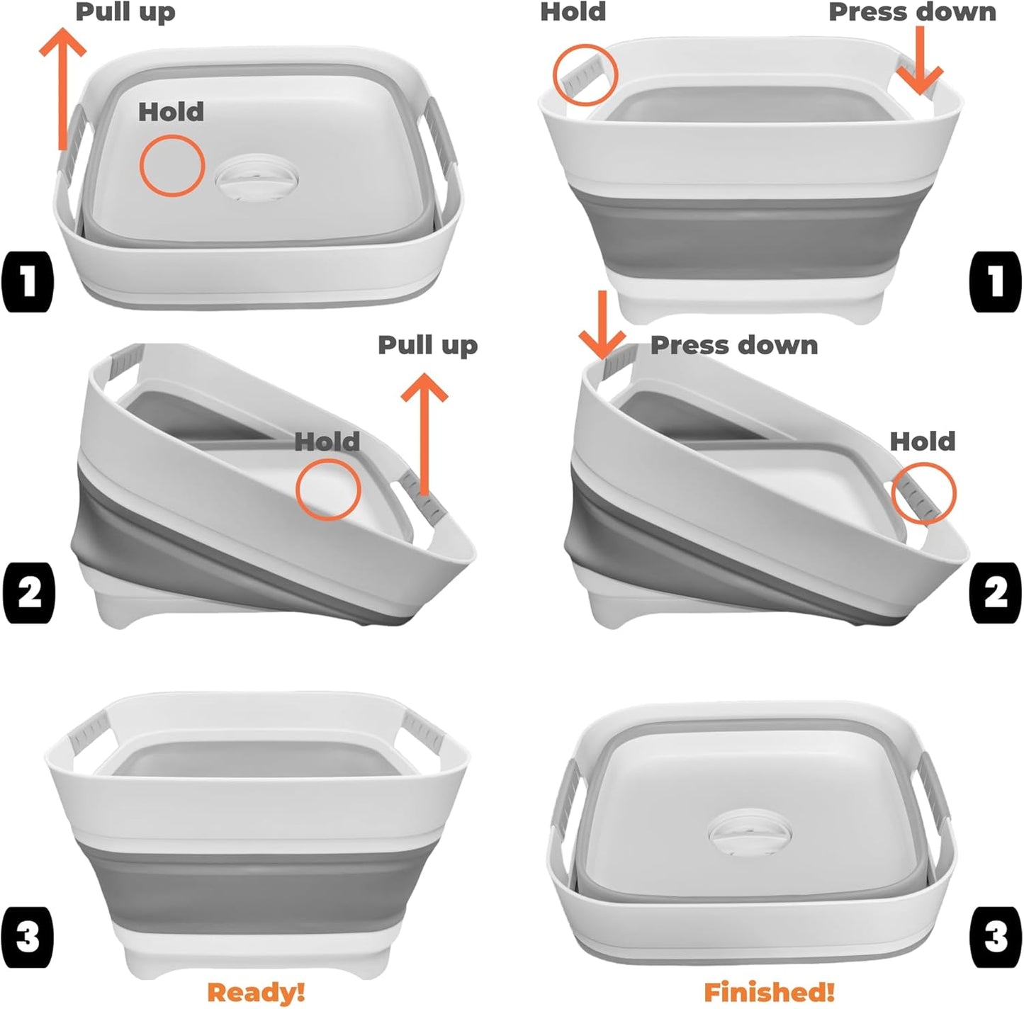 GIMWA 2.6 Gal(10L) Collapsible Wash Basin for Baby Bottles, Gray Space-Saving Collapsible Dish Basin with Drain Plug for bottle washing, Collapsible Bucket for RV Kitchen Essentials