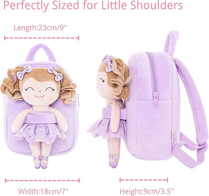 Gloveleya Toddler Backpack Baby Ballerina Girl Gifts Plush Curly Hair Ballet Backpack - White Purple 9 inches