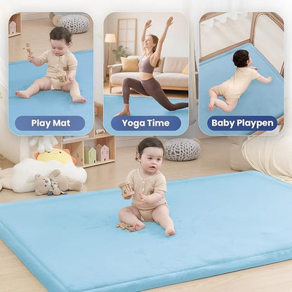 Ultra Soft Baby Play Mat for Floor,1.3" Thick Elasti-Foam 50x50 Playpen Mat for Toddlers Infant kids,Non-Slip Backing Safe for Crawling&Tummy Time,Tatami Style(Light Blue)