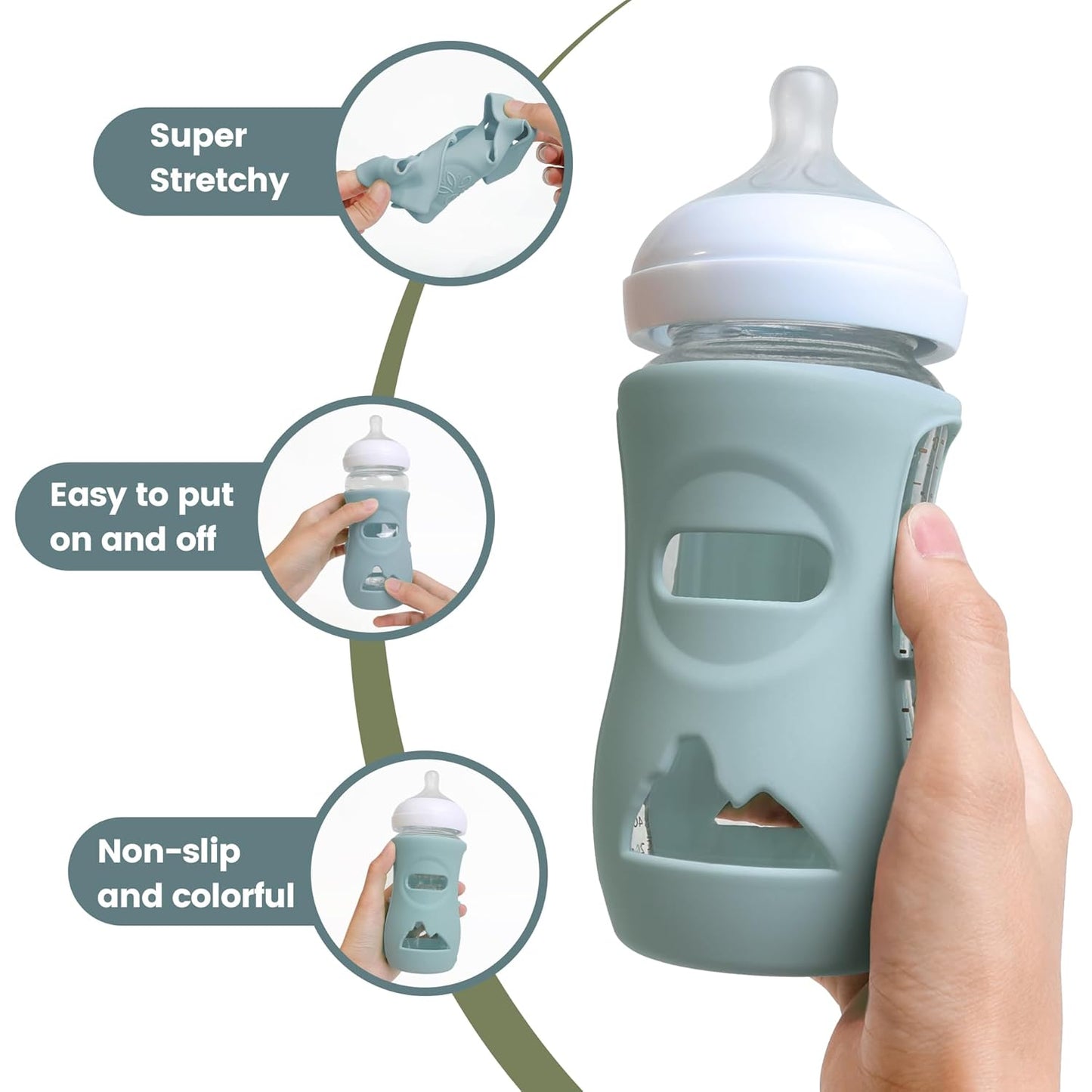 3 Pack Silicone Sleeves for Philips Avent Natural Glass Baby Bottles, Food Grade Silicone Anti Breakage Baby Bottles Holder, Compatible with Philips Avent Glass Natural Baby Bottle 8oz