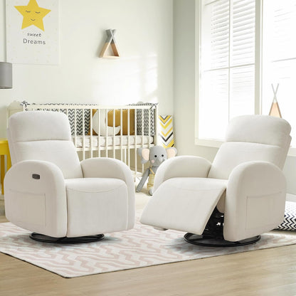 Nursery Glider Recliner, Power Swivel Rocking Recliner with USB & Type-C Port, Swivel Nursering Reclining Rocker with Double Pockets for Living Room, Camel Chenille