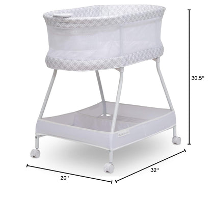 Delta Children Sweet Dreams Bassinet with Airflow Mesh Bedside Portable Crib with Vibration Lights and Music, Grey Infinity