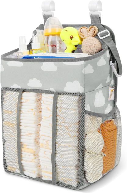 Maliton Changing Table Diaper Organizer - Baby Hanging Diaper Stacker Nursery Caddy Organizer for Cribs Playard Baby Essentials Storage (Gray)