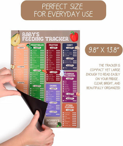 Baby Food Tracker Magnet Board, Baby Food Chart for Fridge - 101 Foods Before 1 Checklist Magnet, Glossy Laminated Monthly Baby First Food Tracker with 2 Magnetic Markers & Baby Food List - 35 x 25 cm