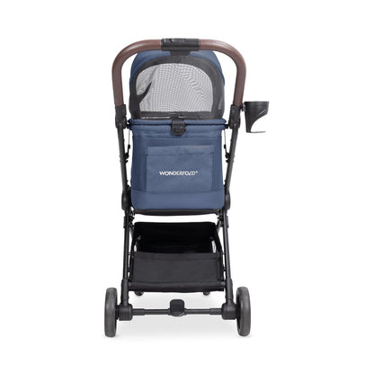WonderFold Bella Pet Stroller - Autofold Design with Lightweight Aluminum Frame, Breathable Carriage Fabrics and Canopy, Safety Tethers & Easy-Clean Interior - Graphite Black