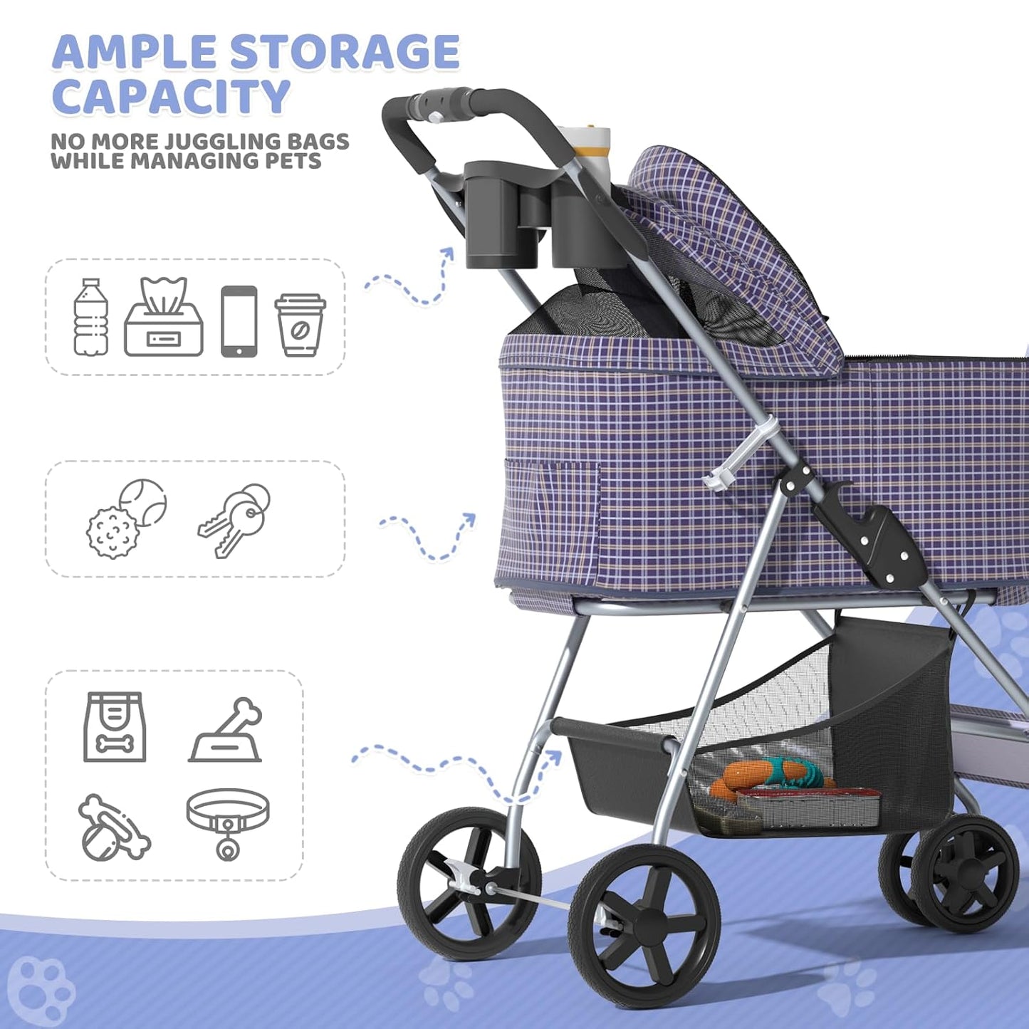 Magshion Compact Pet Stroller for Small-Medium Dogs/Cats up to 22lbs, 4-Wheel Lightweight Umbrella Shaped Portable Puppy Travel Jogger with Breathable Mesh, Cup Holder & Rear Storage, Black