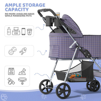 Magshion Compact Pet Stroller for Small-Medium Dogs/Cats up to 22lbs, 4-Wheel Lightweight Umbrella Shaped Portable Puppy Travel Jogger with Breathable Mesh, Cup Holder & Rear Storage, Black