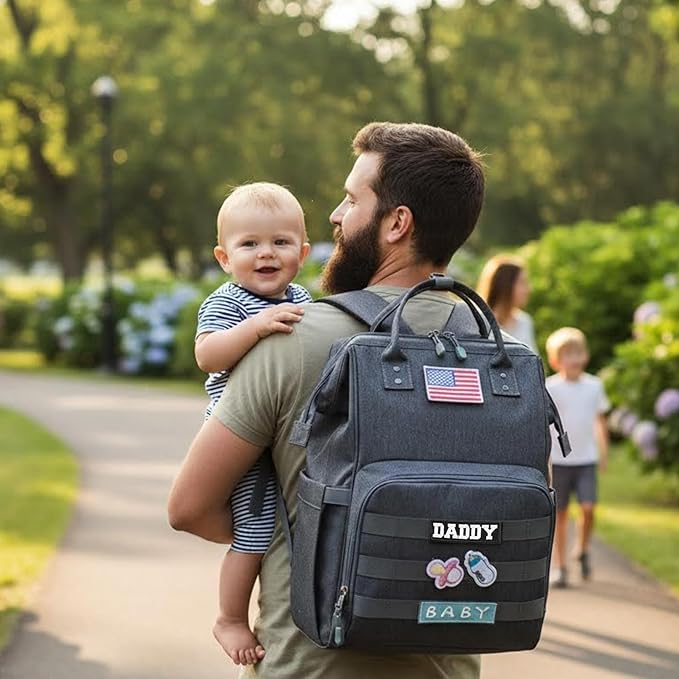 Diaper Bag Backpack for Dad and Mom with USB Charging Port Stroller Straps and Insulated Pocket,army military Travel Nappy Backpack (Dark Grey)