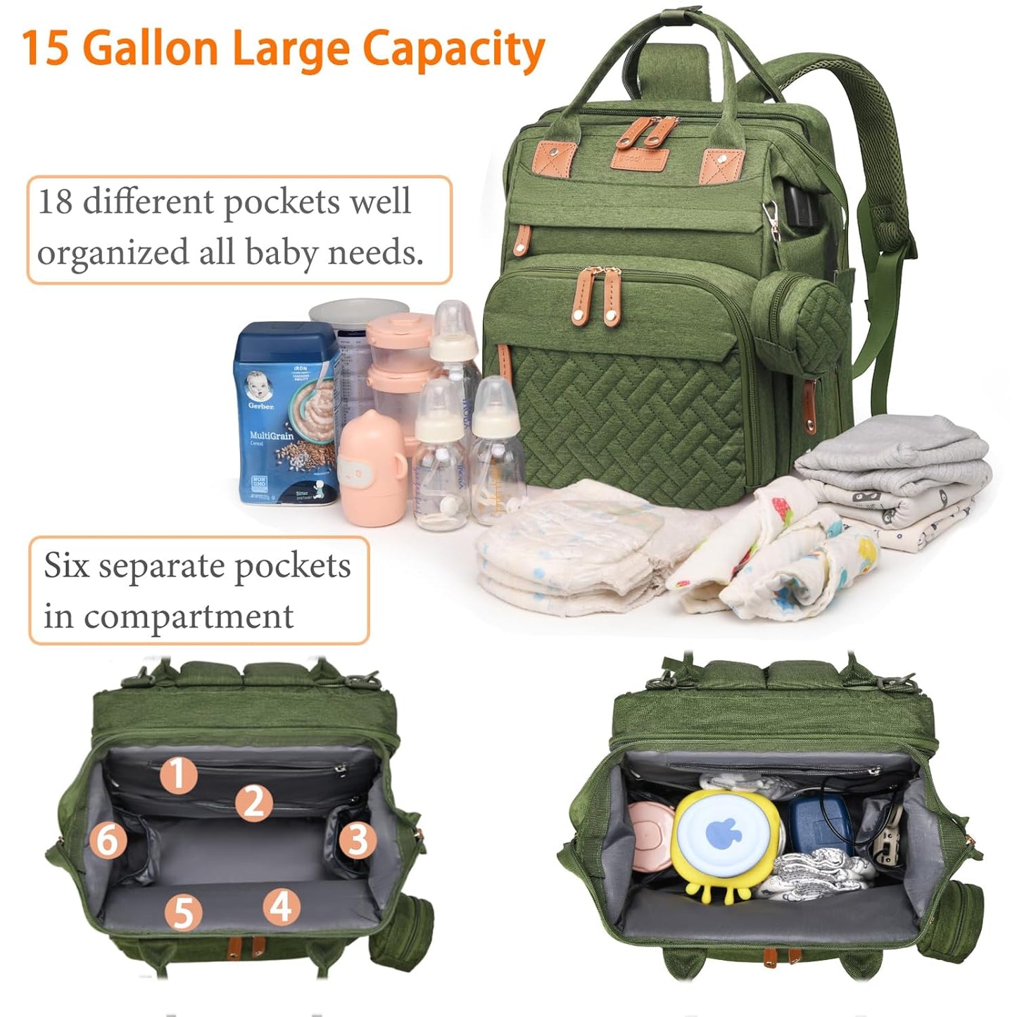 Astro alan Baby Diaper Bag with Changing Station, Waterproof Diaper Bag Backpack for Moms Dads with USB Charging Port, Baby Shower Gifts, Large Capacity diaper backpack, Grey