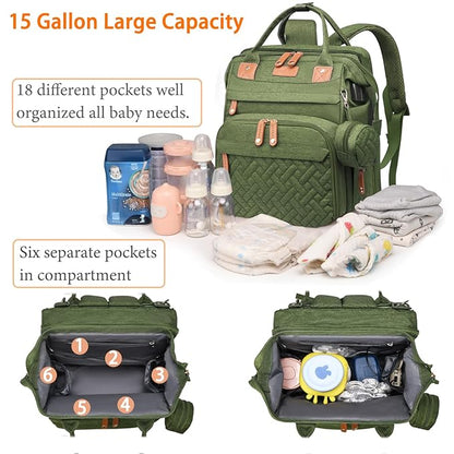 Astro alan Baby Diaper Bags with Changing Station, Waterproof Diaper Bag Backpack for Moms Dads with USB Charging Port, Baby Shower Gifts, Large Capacity diaper backpack, Green
