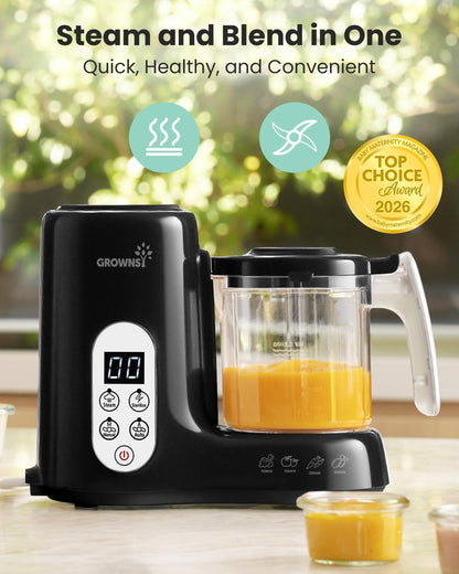 Grownsy Baby Food Maker with Steam Basket, One Step Baby Food Processor Steamer Puree Blender Grinder Mills Machine, Auto Cooking Grinding and Sterili-zing for Healthy Homemade Baby Food, Blue