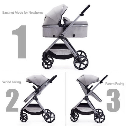 Lortsybab 2 in 1 Baby Stroller, Newborn Infant Toddler Convertible Pram Stroller for 0-36 Months Old Babies (Grey)