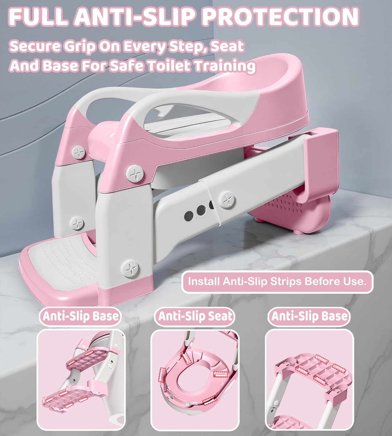 2-in-1 Toddler Potty Training Toilet Seat with Step Stool Ladder – Adjustable Height Potty Chair Urinal for Baby Boys Girls Age 1-3, Foldable Training Potty with Splash Guard & Anti-Slip Feet, Grey