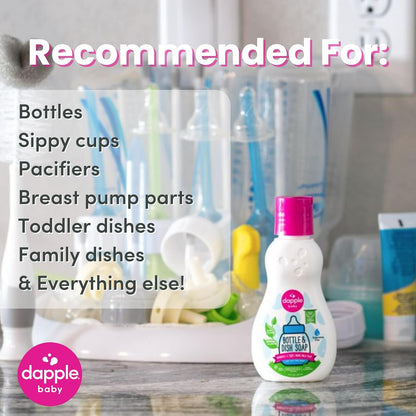 Dapple Baby Fragrance Free Bottle & Dish Soap - (3 Pack) 16.9 fl oz - Cleans Baby Bottles, Sippy Cups, Pacifiers, Breast Pumps, & More - Gently Removes Milk Film & Odors - Includes 1 Pump
