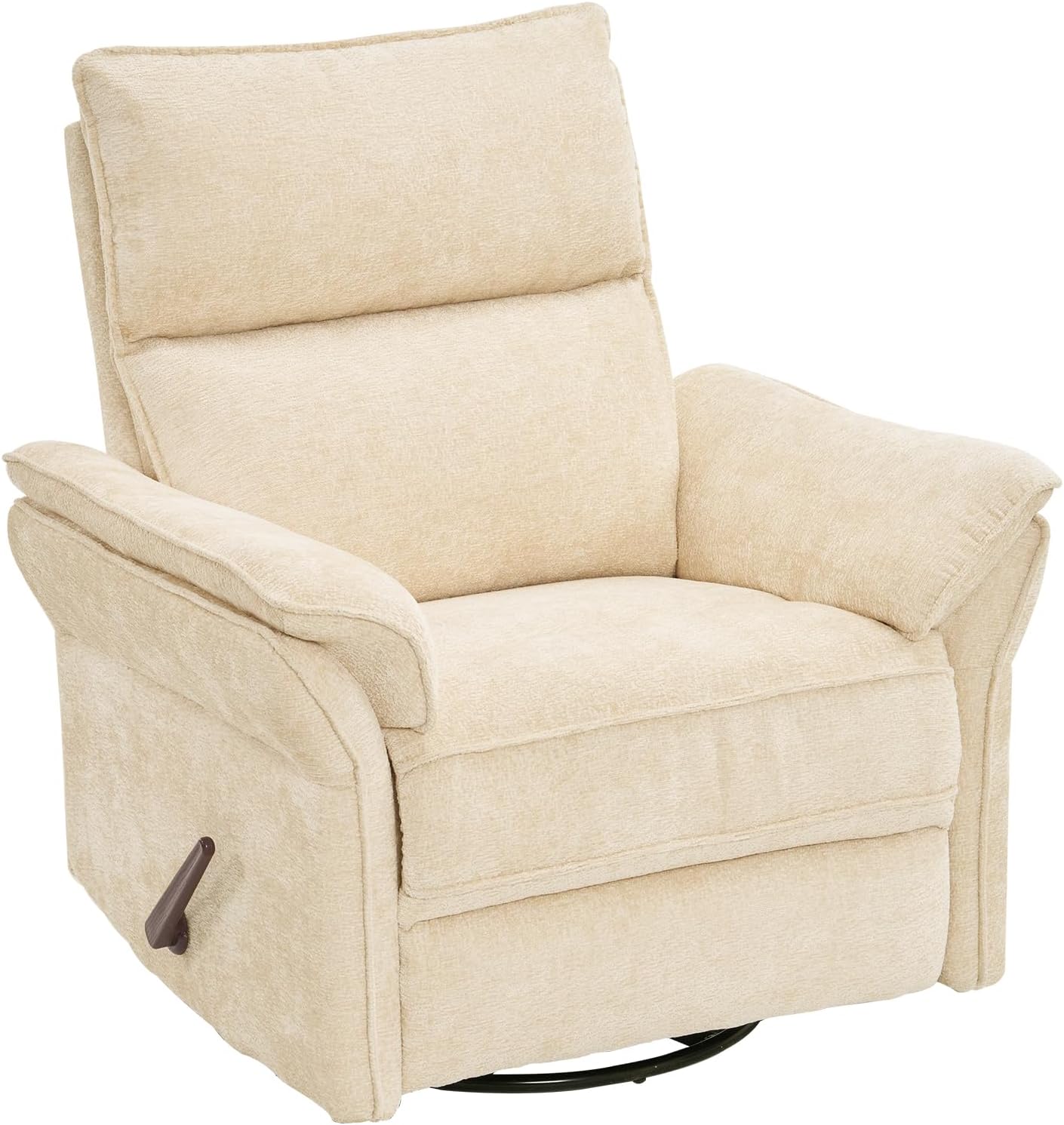 Oversized Swivel Rocker Recliner with Adjustable Headrest, Rocking Chair Nursery with Overstuffed Armrest, Manual Rocker Recliner Nursery Chair for Living Room, White