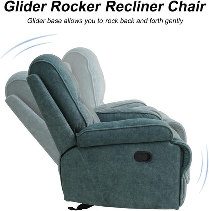 Swivel Rocker Recliner Chair for Adults, High Back Fabric Recliner with Deep Seat, Manual Glider for Living Room & Nursery, Grey