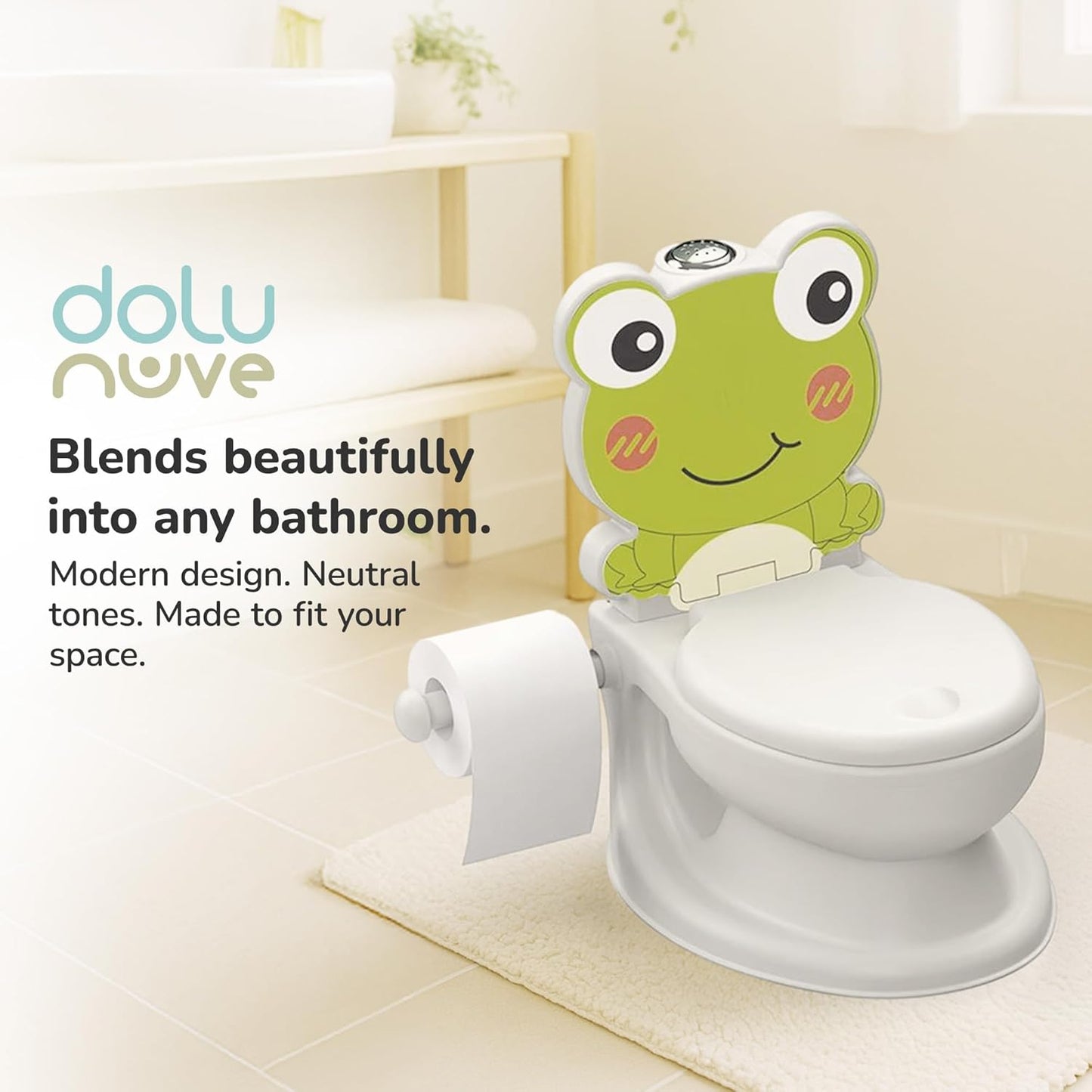 Dolu Nuve Frog Potty Chair for Baby and Toddler Training with Light and Sound, Toilet Paper Holder, and Removable Seat, White