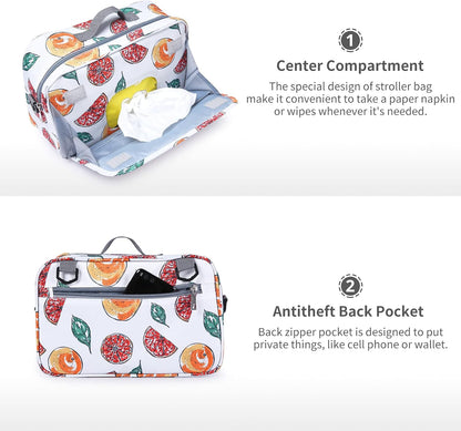 GOGOSO Baby Stroller Organizer Bag with Insulated Pocket, Universal Fit Most Strollers, Space for Diapers, Wipes & Toys, Flowers