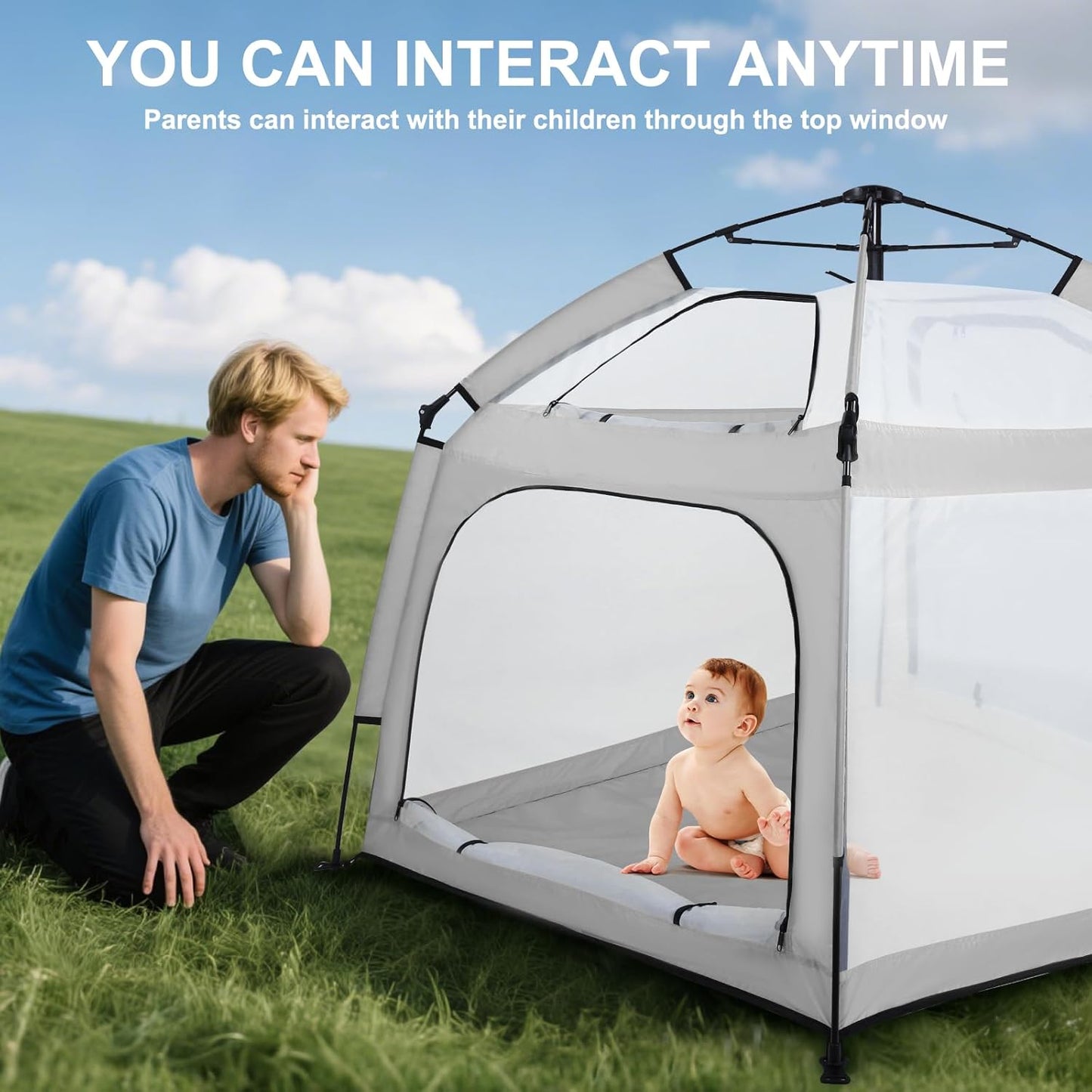 Bend River Portable Baby Playpen with Canopy, Infant Play Yard, Beach Tent, Mosquito Net for Indoor and Outdoor (Beige)