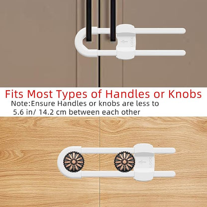 (10 pack white) 4 button Cabinet Locks, U-Shaped Proofing Drawers Safety Child Locks Adjustable, for Wardrobe,Kitchen,Bathroom,Drawer,Fridge,Cupboard Doors Knobs & Handles