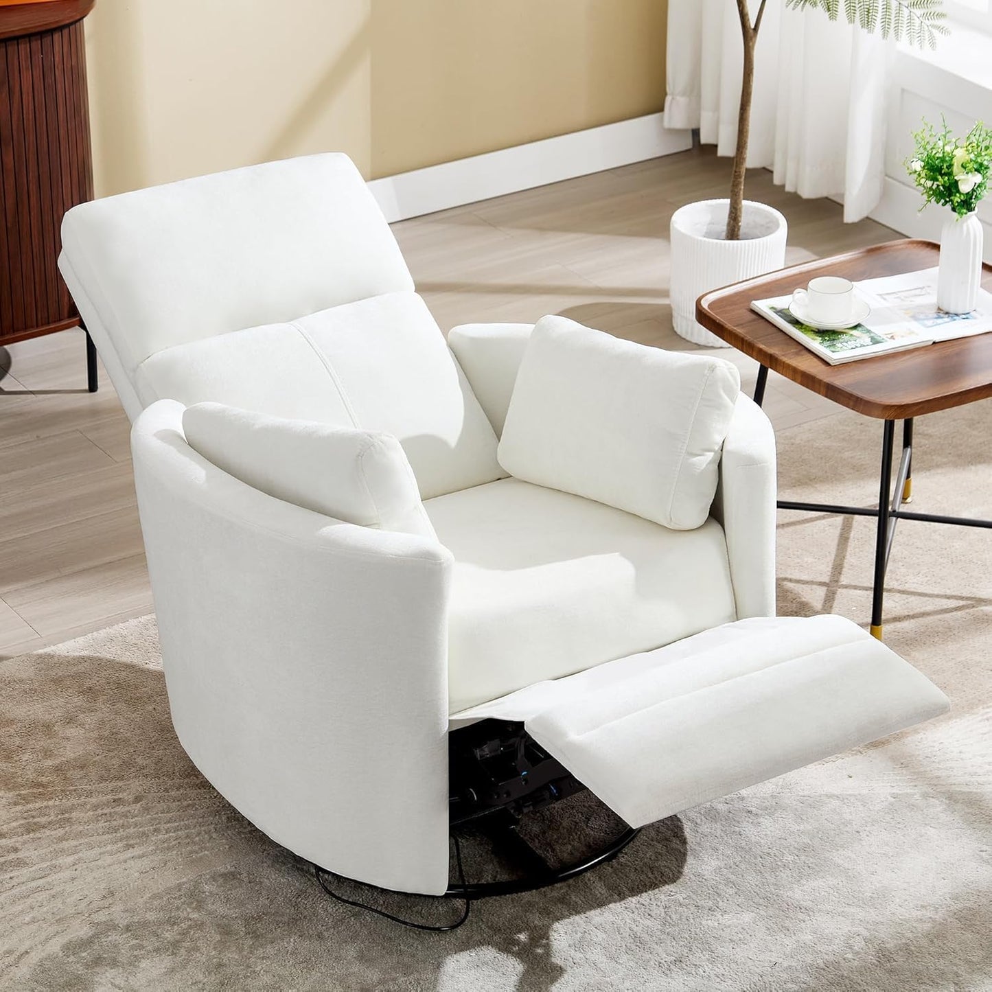 Power Recliner,Nursery Swivel Glider Rocking Chair with USB Port,Upholstered Adult Electric Recliner Rocking Chair with 2 Pillows for Living Room Bedroom (Beige Corduroy, Power-Driven)